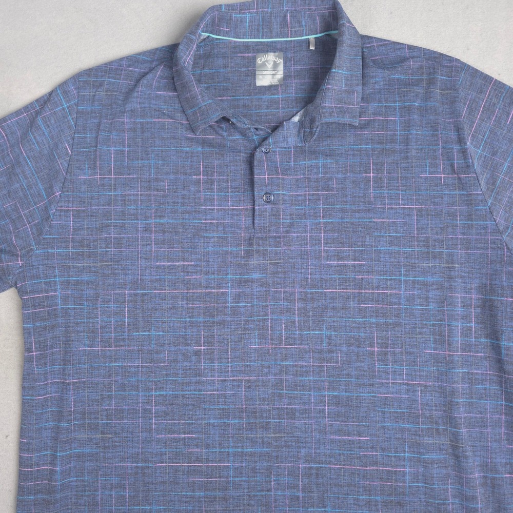 Callaway Mens XL OptiDri Golf Polo Shirt Blue Pink Plaid Short Sleeve - Picture 3 of 12
